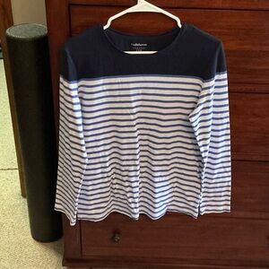 croft & barrow Navy and White Striped Long-Sleeve Top